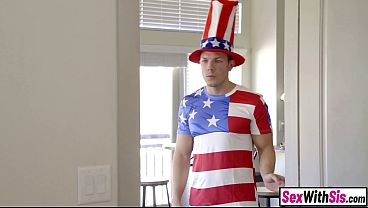 Blonde teen got horny watching Latina MILF fuck stepbro and joins