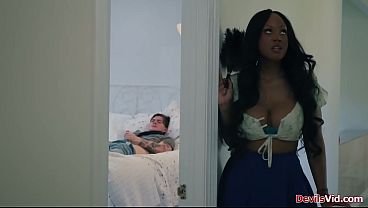 Ebony stepmom sucks stepsons white cock